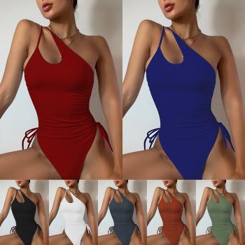 Sexy halter strap one-shoulder one-piece bikini連體泳衣比基