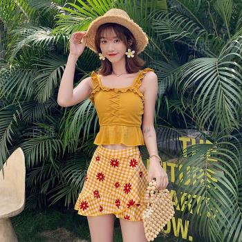 兩件套泳裝保守型分體平角裙式韓國ins風顯瘦游泳衣泡溫泉泳衣女