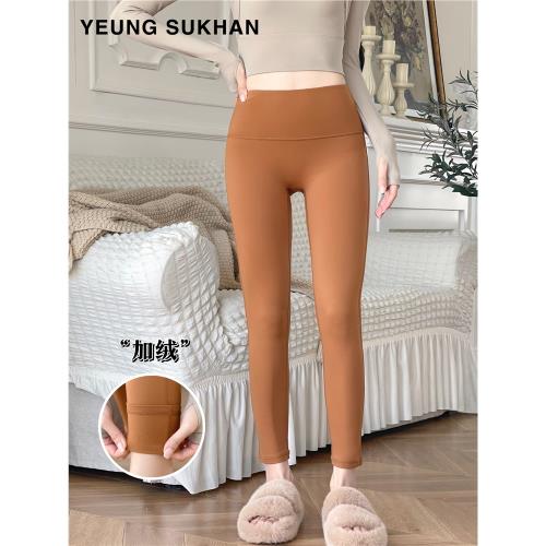 YEUNG SUKHAN/加絨瑜伽褲 秋冬無T線九分褲 中腰保暖顯瘦外穿運動