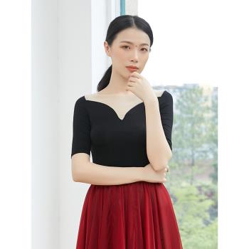 現代舞演出服練功服網紗拼接名族古典舞演出服上衣中國舞基礎訓練