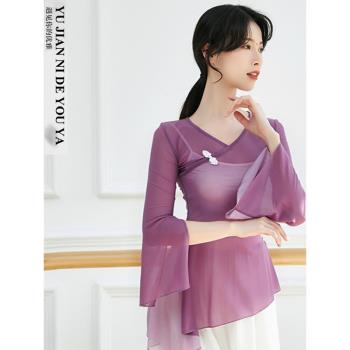 盤扣喇叭袖中國舞古典舞蹈服裝練功服演出服跳舞上衣女飄逸網紗衣