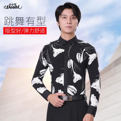 丹寶羅男士高端摩登舞上衣交誼舞襯衣長袖華爾茲舞蹈服拉丁舞比賽