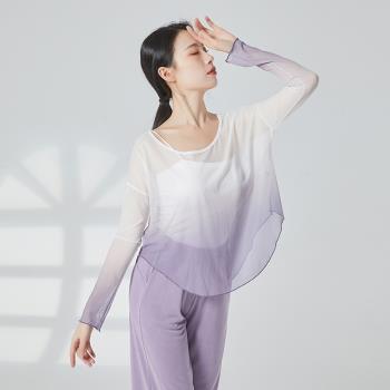 新款古典舞紗衣演出服女飄逸漸變上衣長袖現代成人中國舞蹈練功服