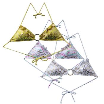 新款三角比基尼渡金泳裝女金色性感聚攏泳衣白色波點無鋼托帶胸墊