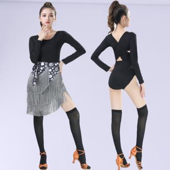 拉丁舞服練功服女連體上衣服裝2022新款成年秋冬長袖T恤形體服