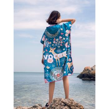 游泳速幹浴巾女沙灘巾游泳裝備兒童可穿速幹毛巾成人帶帽斗篷浴袍