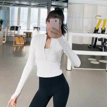 白色春夏款運動外套女性感高彈力瑜伽速幹跑步外穿訓練健身服上衣