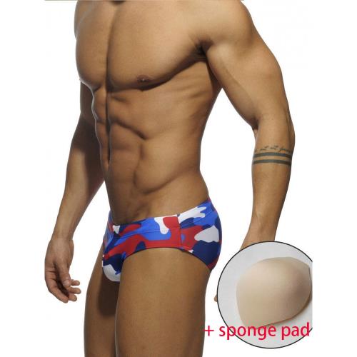 男士帶罩杯三角泳褲性感顯大比基尼沙灘三角短褲絲滑彈力外貿泳褲