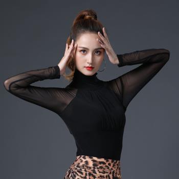 秋季新款拉丁舞服國標摩登交誼舞彈力長袖舞蹈練功服裝女成人上衣