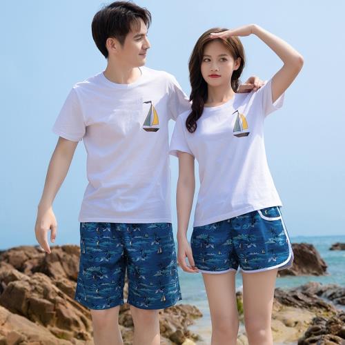 度假情侶沙灘褲男潮牌速干可下水寬松海邊游泳短褲沙灘套裝泳褲女