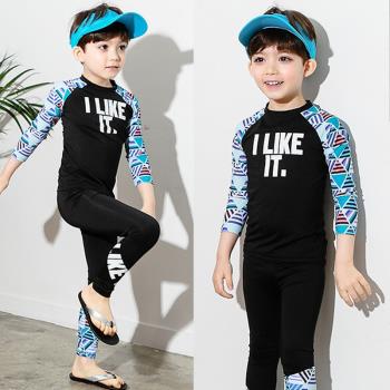 兒童泳衣男孩女孩長袖分體套裝速幹防曬浮潛服沖浪服小中大童泳衣