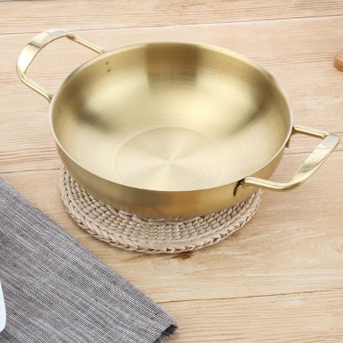 不銹鋼平底鍋火鍋金色拉面鍋海鮮鍋小龍蝦干鍋盆雙耳小炒鍋清湯鍋