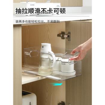 抽拉式收納盒家用滑軌置物架抽屜式調味料收納籃多功能櫥櫃收納筐