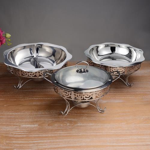 加厚不銹鋼回紋酒精爐架魚頭鍋烤魚爐小火鍋干鍋平底鍋小圓爐鍋仔