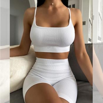 Fitness Bra Set Yoga歐美吊帶瑜伽服夏透氣速幹收腹短褲健身套裝