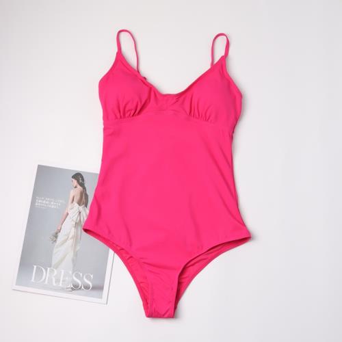 出口外單歐美品牌女士連體泳衣 夏季修身玫紅色個性顯瘦成人泳裝