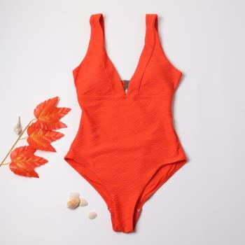 外單出口新品V領性感女士連體泳衣條紋游泳衣夏性感高叉露背泳裝