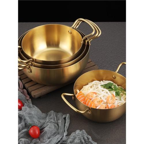 韓式不銹鋼雙耳鍋煮面鍋單層拉面鍋電磁爐湯鍋創意家用效果雙耳