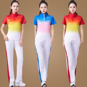 健身操團體舞蹈演出服短袖廣場舞服裝運動服套裝跳舞衣春夏季新款