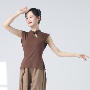 現代舞形體訓練服裝無袖旗袍領上衣舞蹈生日常基訓練功服古典舞服
