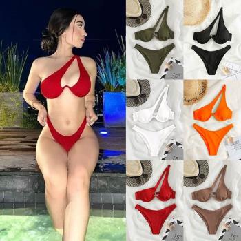 歐美爆款性感三角女分體泳衣單肩比基尼Sexy one-shoulder bikini
