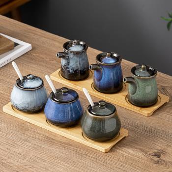 陶瓷調味罐帶蓋套裝家用商用廚房餐廳油壺醋壺鹽罐辣椒罐醬油瓶