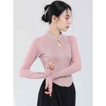 現代舞練功服女成人氣質修身拼接紗袖上衣中國風舞蹈服古典舞服裝