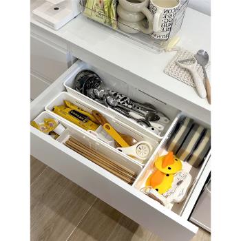 廚房筷子收納盒抽屜裡內建可伸縮分格隔餐具筷勺子櫥櫃收納整理盒