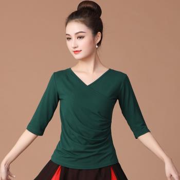 廣場舞新款上衣單件莫代爾跳舞舞蹈服三步踩舞衣女短袖舞服t恤
