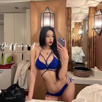 韓國2022新款性感三點式比基尼純欲風綁帶掛脖泡溫泉泳衣女度假裝