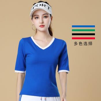 廣場舞服裝新款上衣女棉中袖V領棉跳舞運動健身衣服鬼步舞衣春秋