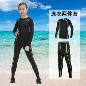 防曬兒童泳衣長袖女童寶寶溫泉保暖游泳衣中大童女孩2024年春夏季