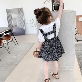 2025親子裝套裝夏裝新款碎花吊帶韓版寶寶襯衫小女孩背帶裙兩件套