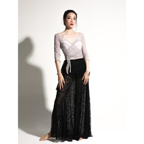 cherrydancer紀小白原創肚皮舞下裝蕾絲包臀大擺側開叉裙仙女2022