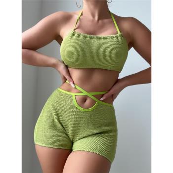 歐美女士抹胸掛脖分體平角褲比基尼辣妹溫泉度假ins風性感bikini