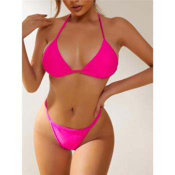 2022新款歐美性感愛心水晶鉆石比基尼三角系帶丁字褲分體bikini
