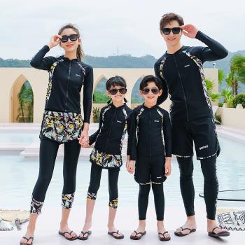 親子泳衣母女新款保守一家四口套裝中大兒童父子泳衣溫泉情侶泳裝
