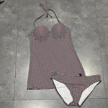 出口歐美女士成人性感鋼圈千鳥格保守比基尼雙肩帶簡約分體游泳衣