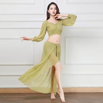新款網紗肚皮舞練功服大碼東方舞蹈練習服顯瘦裙子