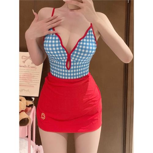 ◆DUDU◆古力娜扎泳衣女新款比基尼連體顯瘦露背連體性感遮肚夏