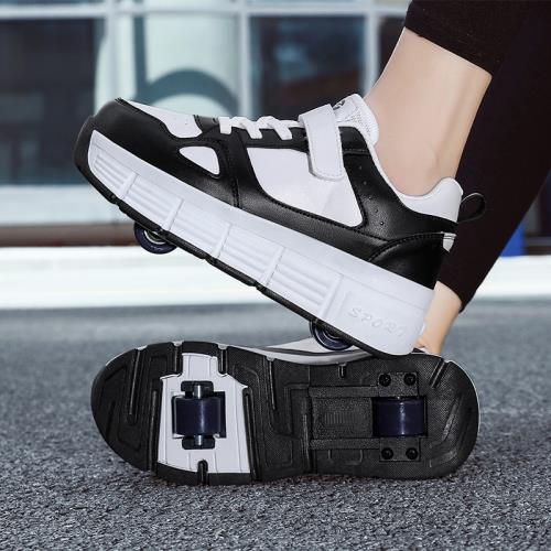 女童運動暴走鞋雙輪小學生輪滑鞋滑行爆走鞋男童兒童帶輪子鞋隱形