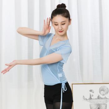 短袖古典舞蹈練功服古風成人網紗上衣女短款中國舞服裝身韻紗衣女