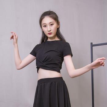 現代舞服裝女成人形體訓練上衣露肚臍性感短袖演出練功服拉丁上衣