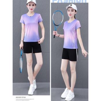 羽毛球服套裝女款冰絲短袖運動服夏季速幹短褲上衣女乒乓球網球服