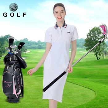 高爾夫連衣裙女夏季短袖裙子顯瘦收腰中長款翻領Polo裙golf套裝女