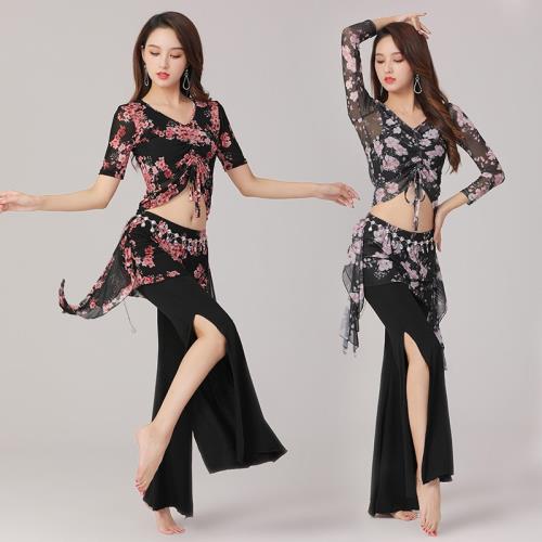 大碼肚皮舞練功服褲子套裝豹紋東方舞服練習服舞蹈演出服性感新款