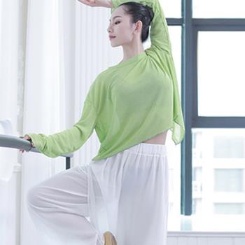 露背開叉爵士舞蹈服女古典現代舞寬松練功服短袖瑜伽上衣成人罩衫