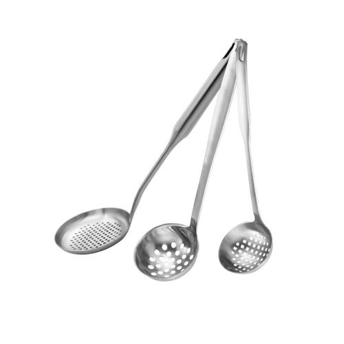 Momscook 加厚長柄304不銹鋼圓形湯勺過濾勺家用火鍋廚房勺子漏勺
