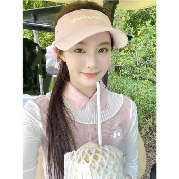 MY高爾夫服裝女防曬球服冰絲長袖T恤粉色運動套裝防走光短裙半裙