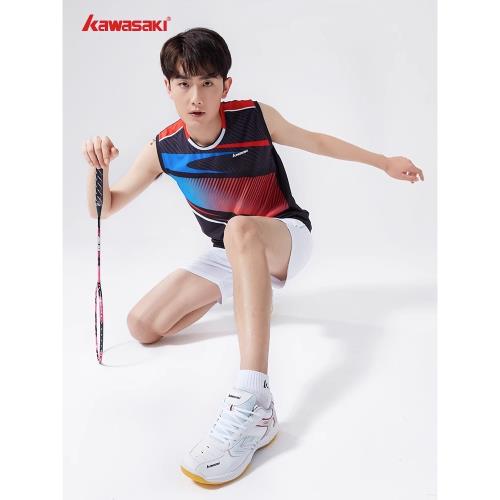 Kawasaki川崎2025新款羽毛球運動服男款背心圓領無袖速干T恤透氣